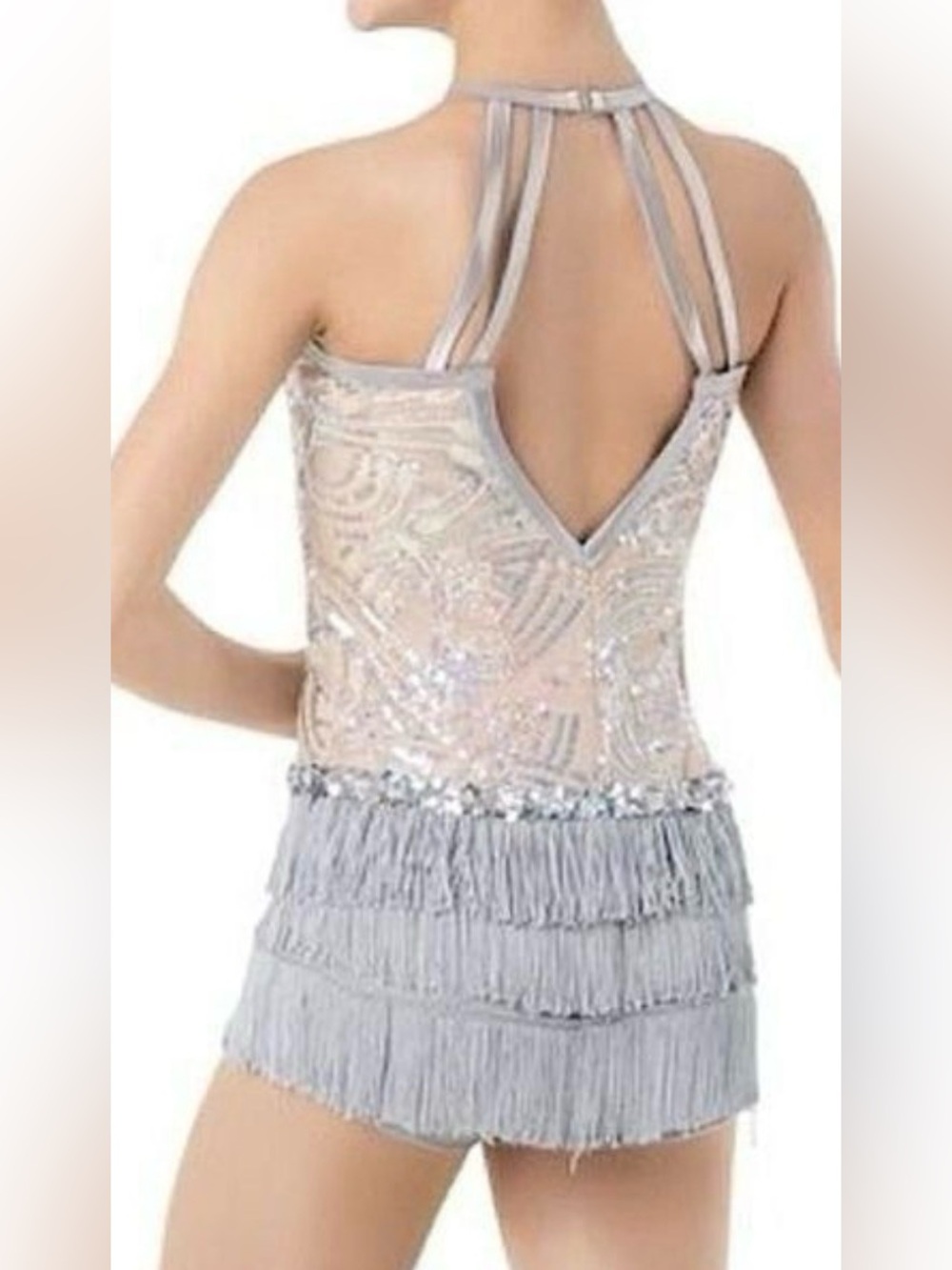 Weissman Big Girls Donāt Cry Silver Sequin Flapper Romper Dance Onesie M - Picture 2 of 10